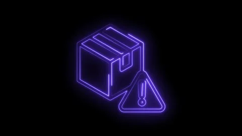 Neon glowing isometric cardboard box with exclamation mark warning sign ale.. Stock Footage 346104248
