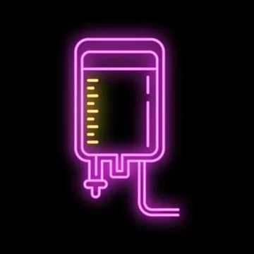Neon glowing iv bag representing medical fluid drip treatment Stock Illustration