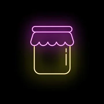Neon glowing jam jar icon with dark background 库存插图