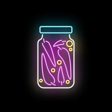 Neon glowing jar picking chili peppers Stock Illustration