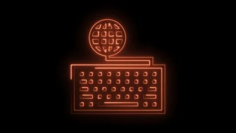 Neon glowing keyboard connected to globe network concept isolated on black Stock Footage 322975988