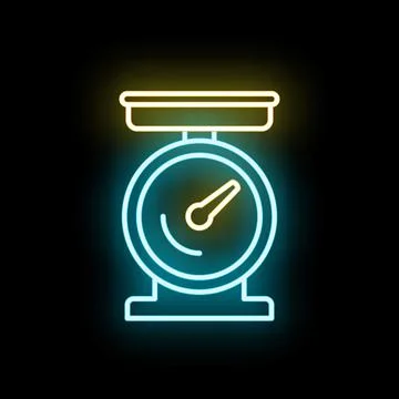 Neon glowing kitchen scale icon for cooking measurement Stock Illustration