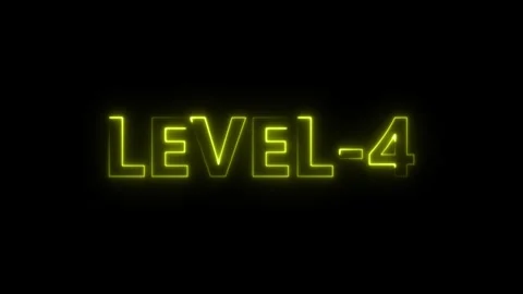 Neon glowing L E V E L 4 text animation with black background and yellow ou.. Stock Footage 340444393