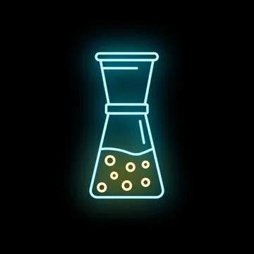 Neon glowing lab flask with bubbling liquid Stock Illustration