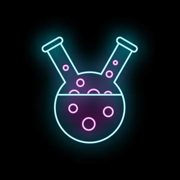 Neon glowing lab flask with bubbling liquid Stock Illustration