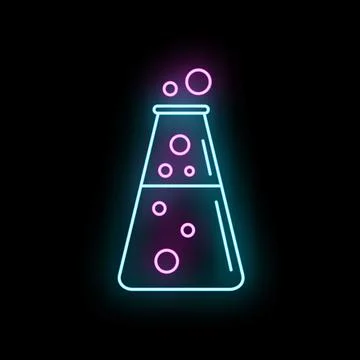 Neon glowing lab flask bubbling chemical experiment Stock Illustration