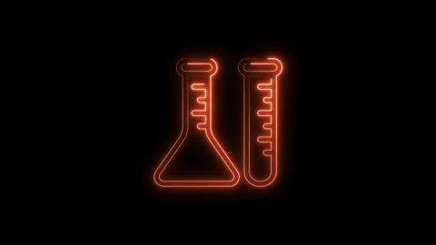 Neon glowing laboratory equipment beaker and test tube on black background Stock Footage 322969077