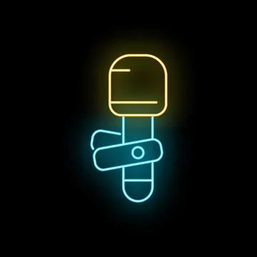 Neon glowing lapel microphone icon on black background Stock-Illustration