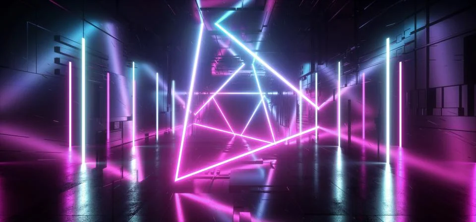 Neon Glowing Laser Beam Sci Fi Future Modern Portal Gate Virtual Cyber Vibran 스톡 일러스트