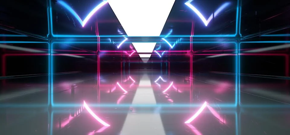 Neon Glowing Laser Beam Sci Fi Future Modern Portal Gate Virtual Cyber Vibran 스톡 일러스트