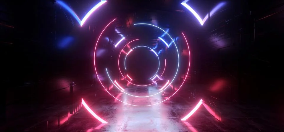Neon Glowing Laser Beam Sci Fi Future Modern Portal Gate Virtual Cyber Vibran 스톡 일러스트