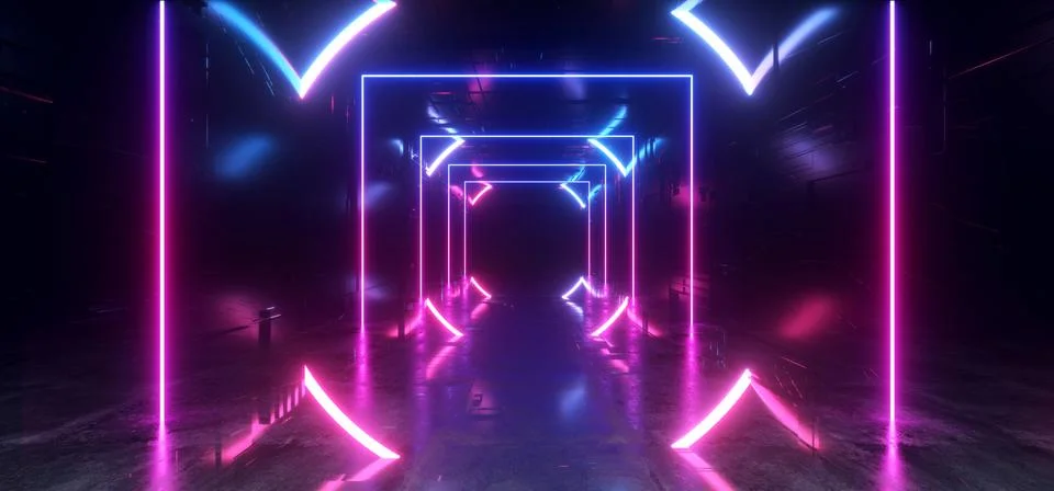 Neon Glowing Laser Beam Sci Fi Future Modern Portal Gate Virtual Cyber Vibran 스톡 일러스트
