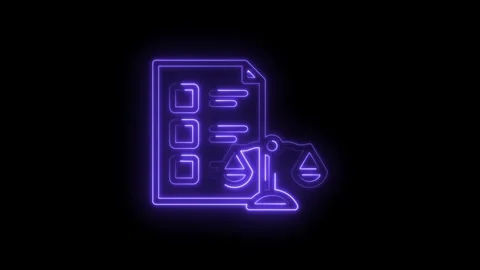 Neon glowing legal document checklist and scales of justice icon on black b.. Stock Footage 346129526