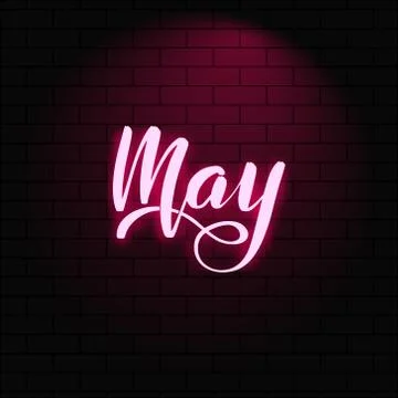 Neon glowing lettering on a brick wall background Stock Illustration