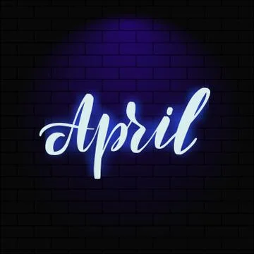 Neon glowing lettering on a brick wall background Stock Illustration