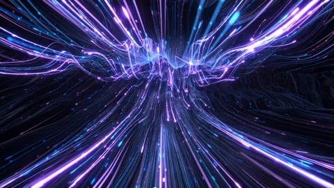 Neon glowing light trails 3D render seamless loop animation Stock Footage 146364421