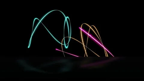 Neon glowing light trails paint dynamic curves in a seamless loop Vidéo 343115164
