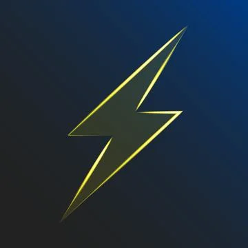 Neon glowing lightning on dark background. Electrical sign. Risk of electric Stock Illustration