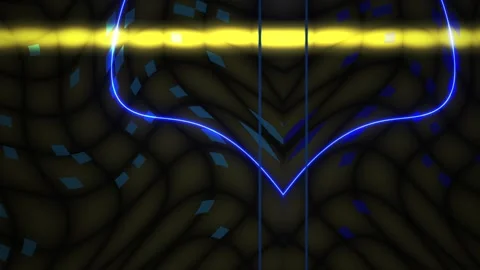 Neon Glowing Line Abstract Pattern on Dark Grid with Yellow Wave Motion Stock Footage 343736365