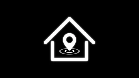 Neon glowing line art icon design representing home location tracking and n.. Stock Footage 333032304