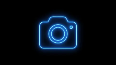 Neon glowing line camera icon isolated on black background. Glowing neon ca.. Stock Footage 303553676