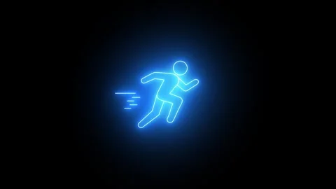 Neon glowing line run or running man icon animation on black background. Stock Footage 293415044