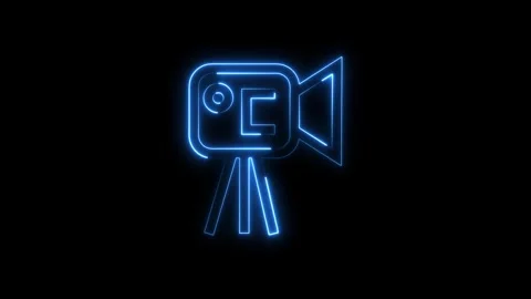 Neon glowing line video camera icon concept on black background. Stock Footage 293483570