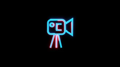 Neon glowing line video camera icon concept on black background. Stock Footage 293483589