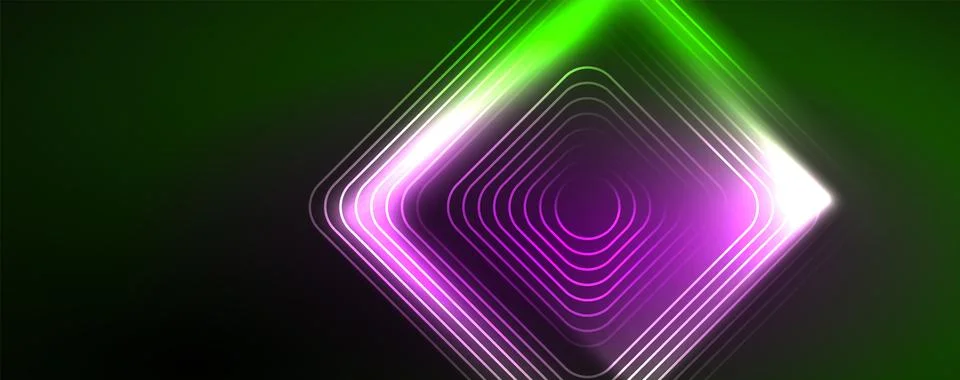 Neon glowing lines and angles, magic energy space light concept. Vector Stock Illustration