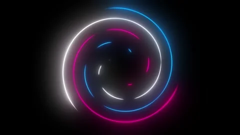 Neon Glowing Lines Rotating in a Circular Direction on a Black Background. 4K Video stock 310903438