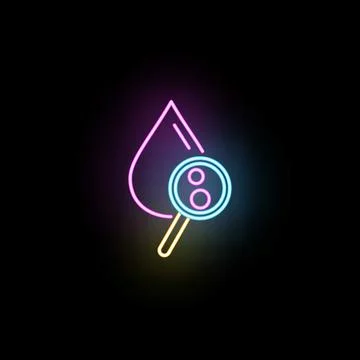 Neon glowing liquid drop magnifying glass analysis 库存插图