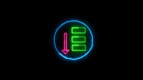 Neon glowing list icon interface animation , Digital list menu icon technol.. Stock Footage 334123045
