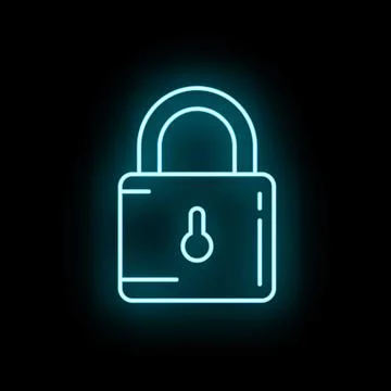 Neon glowing lock icon representing digital security Stock Illustration