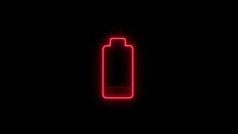 Neon glowing Low battery icon animation. Battery warning for charging. Stock Footage 305301613