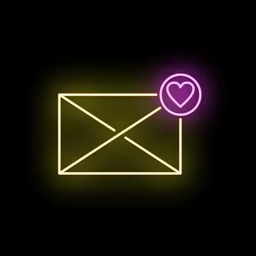 Neon glowing mail notification receiving love message Stock Illustration