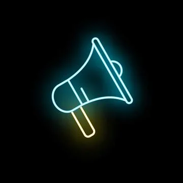 Neon glowing megaphone icon for communication concept Stock Illustration