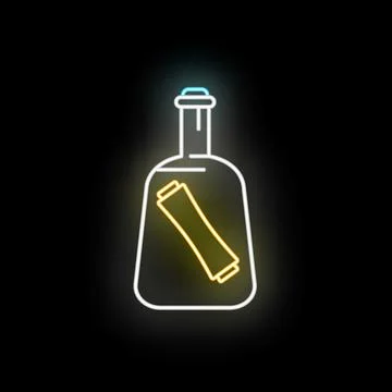 Neon glowing message in a bottle communication concept Illustrazione stock