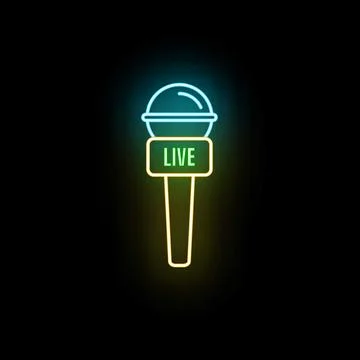 Neon glowing microphone broadcasting live news icon Stock Illustration