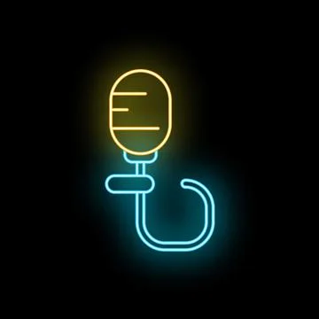 Neon glowing microphone icon for broadcasting and podcasting Stock Illustration