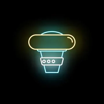 Neon glowing microphone icon concept design Stock Illustration