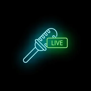 Neon glowing microphone icon with live broadcast sign Stock-Illustration