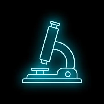 Neon glowing microscope icon symbolizing scientific research 스톡 일러스트