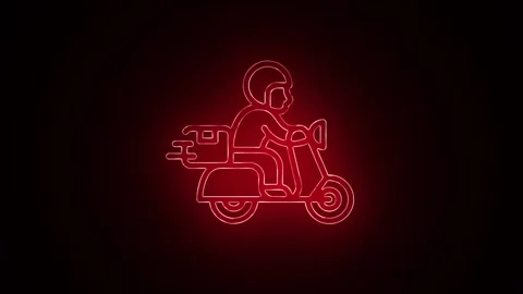 Neon glowing motorcycle icon animation , neon man and motor cycle animated .. Stock Footage 305299531