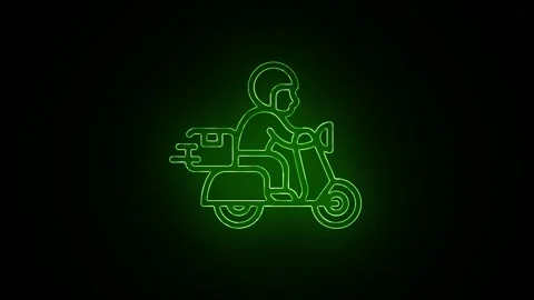 Neon glowing motorcycle icon animation , neon man and motor cycle animated .. Stock Footage 305299554