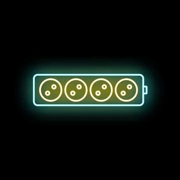 Neon glowing multiple electric power strip outline Stock Illustration
