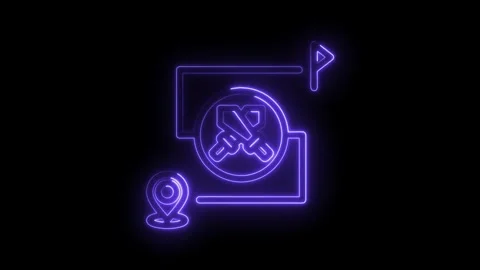 Neon glowing navigation route map with start pin destination flag and cross.. Stock Footage 346010030