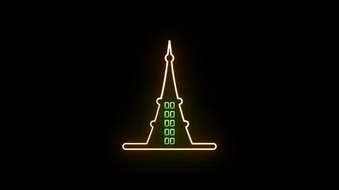 Neon Glowing Network Tower Icon Animation with Radiating Waves. Stock Footage 282576818