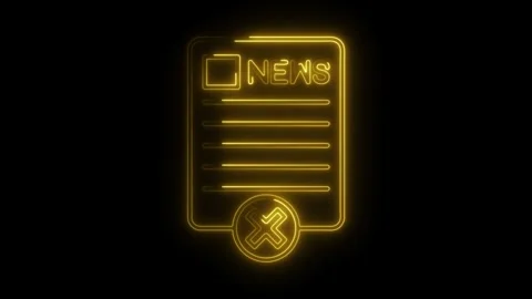 Neon glowing news article icon rejected on dark background concept of fake ne Stock Footage 308901182