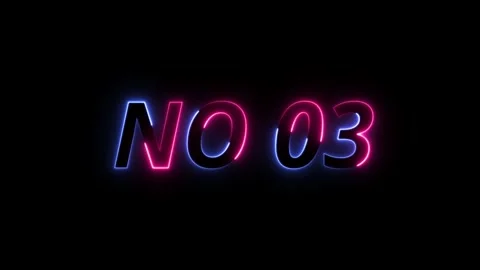 Neon glowing no.3 text animated on black background 4k animation Stock Footage 313341096