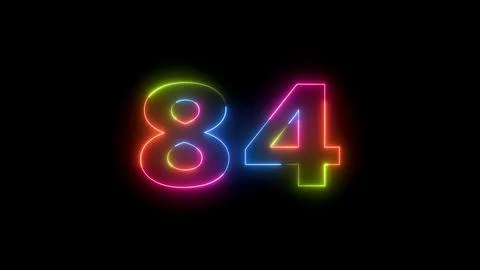 Neon glowing number eighty four on black Stock Illustration